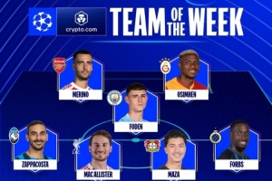 欧足联官方本轮欧冠最佳阵：福登、梅里诺领衔，诺伊尔在列